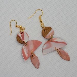 Geometric Pink and Gold Handmade Earrings